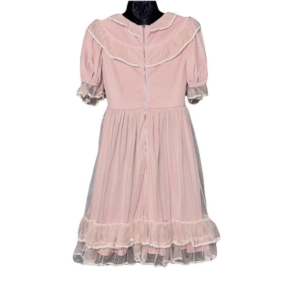 Lolita Dress Teen Small Pink Sheer Lined Puff Ruffle Bow Full Tiers Cosplay - Picture 3 of 9